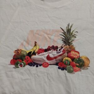 Nike White Tee with Fruit and Red Swoosh